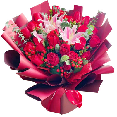 黔西南22朵红玫瑰百合，爱的火焰