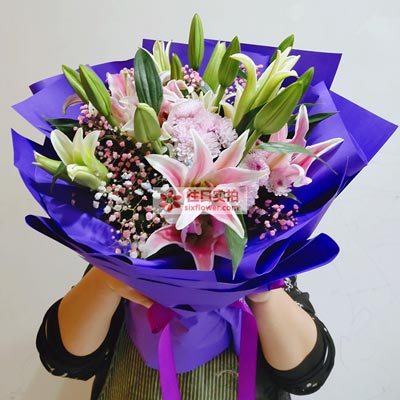 黔西南6支粉色多头百合，真诚的问候